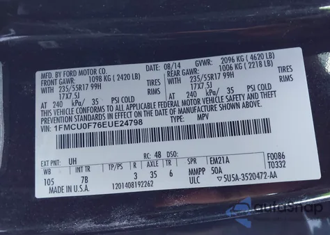 2014 Ford Escape S from USA, damaged, VIN 1FMCU0F76EUE24798